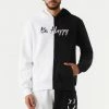 Mens Be Happy Graphic Colour Block Hoodie Tops