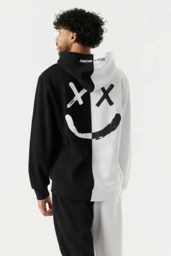 Mens Be Happy Graphic Colour Block Hoodie Tops