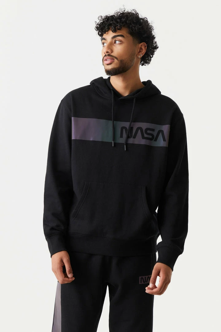 Mens Reflective Iridescent NASA Graphic Hoodie Tops 1 Mens Reflective Iridescent NASA Graphic Hoodie Tops