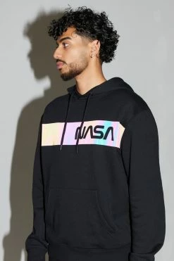 Mens Reflective Iridescent NASA Graphic Hoodie Tops