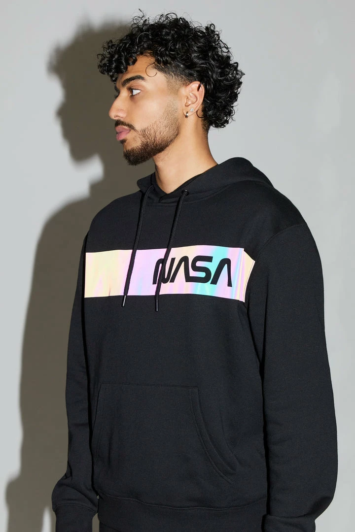 Mens Reflective Iridescent NASA Graphic Hoodie Tops 2 Mens Reflective Iridescent NASA Graphic Hoodie Tops