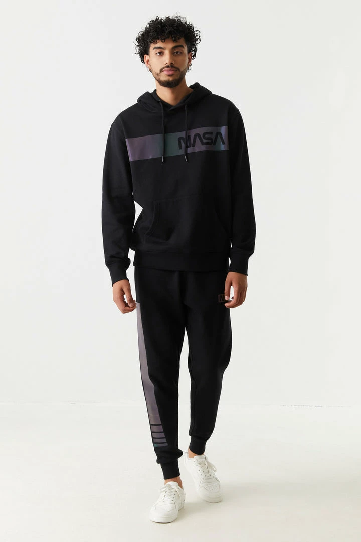 Mens Reflective Iridescent NASA Graphic Hoodie Tops 4 Mens Reflective Iridescent NASA Graphic Hoodie Tops