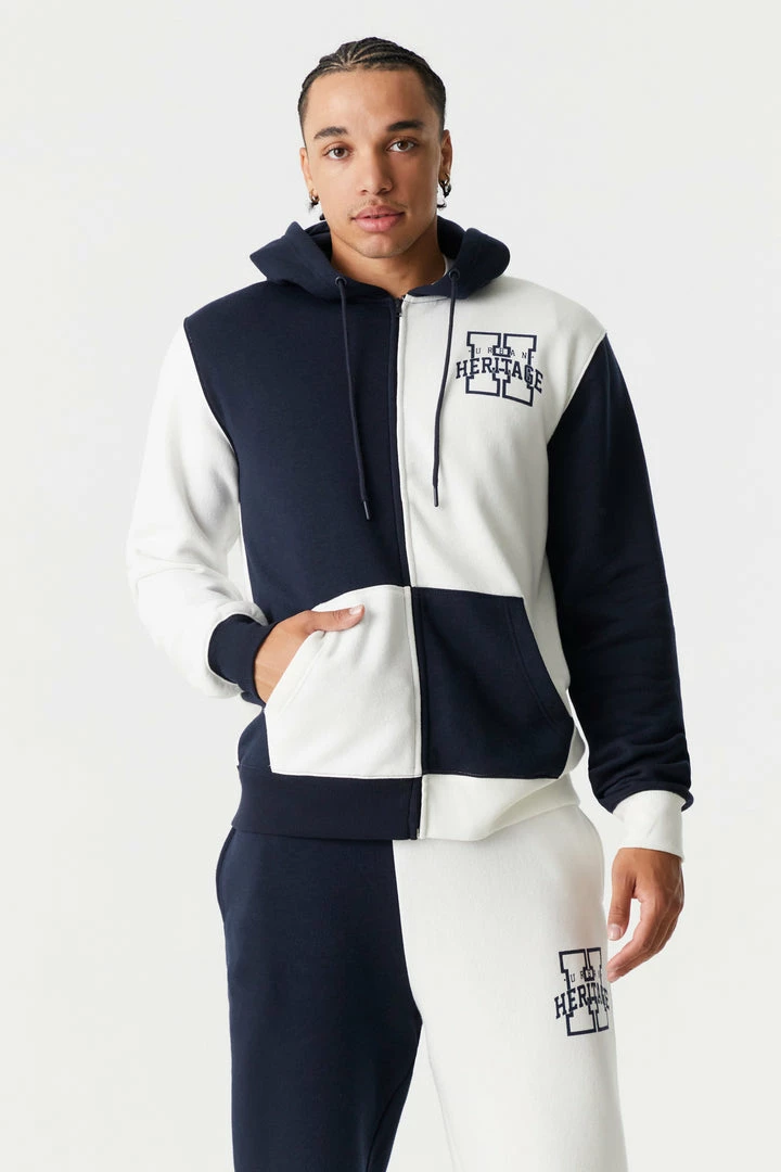Mens Urban Heritage Graphic Colour Block Zip-Up Hoodie Tops 1 Mens Urban Heritage Graphic Colour Block Zip-Up Hoodie Tops