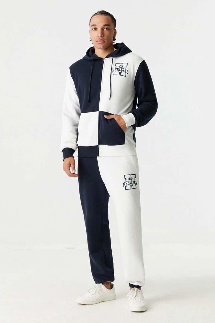 Mens Urban Heritage Graphic Colour Block Zip-Up Hoodie Tops 3 Mens Urban Heritage Graphic Colour Block Zip-Up Hoodie Tops