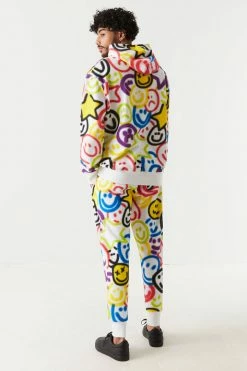 Mens Spray Paint Smiley Print Jogger