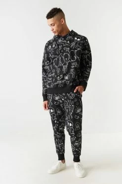 Mens Cartoon Doodles Print Jogger Online Exclusive