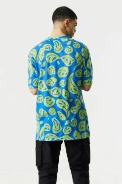 Mens Tops Warped Smiley Print T-Shirt