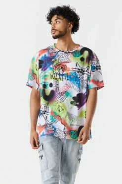 Mens Graffiti Print Boxy T-Shirt