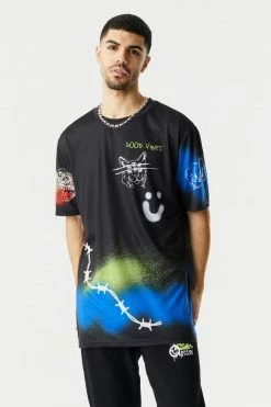 Mens Spray Paint Doodles Print Graphic T-Shirt Tops