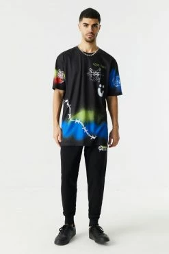 Mens Spray Paint Doodles Print Graphic T-Shirt Tops