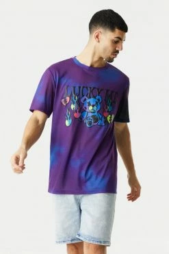 Mens Lucky Me Bear Graphic T-Shirt Tops