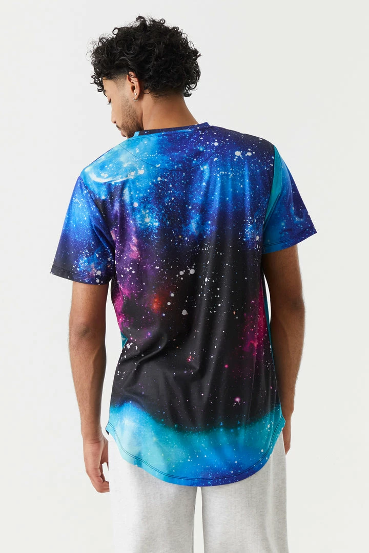 Mens Galaxy Print NASA Graphic Long Line T-Shirt Tops 2 Mens Galaxy Print NASA Graphic Long Line T-Shirt Tops