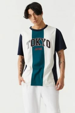 Mens Tokyo Graphic Striped Boxy T-Shirt Tops