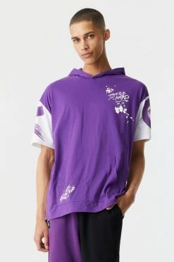 Mens Hustle Hard Graphic Short Sleeve Boxy Hoodie