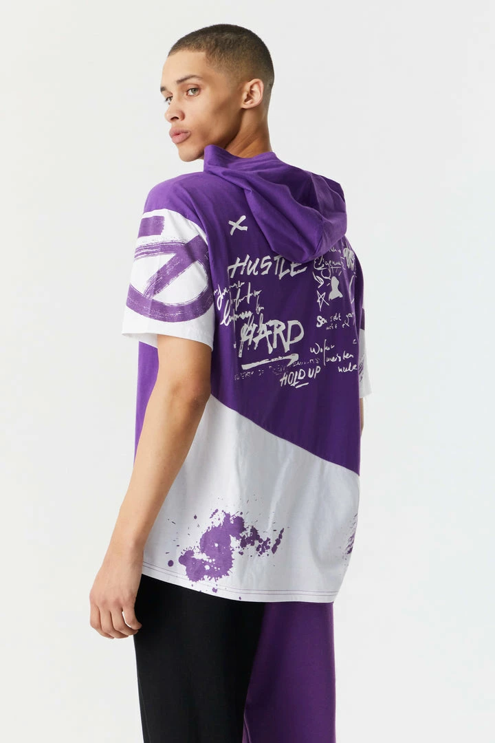 Mens Hustle Hard Graphic Short Sleeve Boxy Hoodie 2 Mens Hustle Hard Graphic Short Sleeve Boxy Hoodie