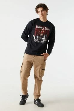 Mens Attack On Titan Graphic Long Sleeve Top Tops