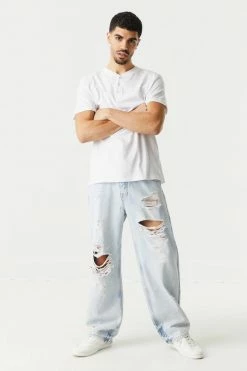 Mens Light Wash Distressed Wide Leg Jean Online Exclusive