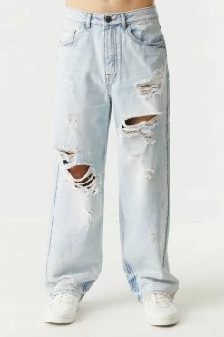 Mens Light Wash Distressed Wide Leg Jean Online Exclusive