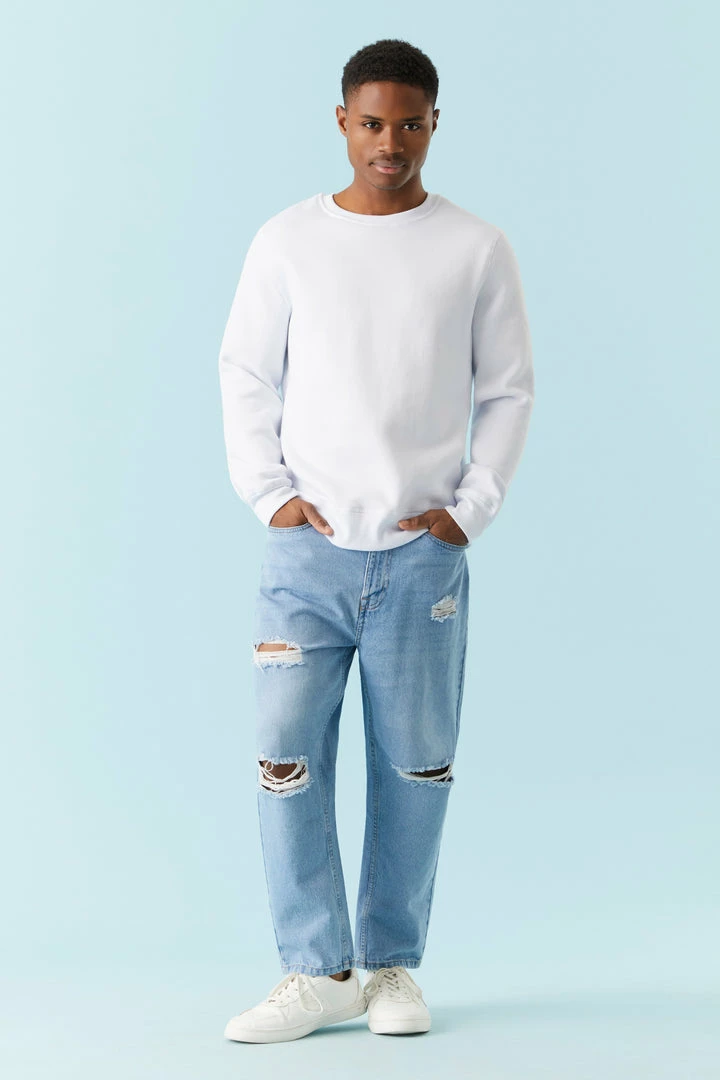 Mens Distressed Light Wash Cropped Baggy Jean 2 Mens Distressed Light Wash Cropped Baggy Jean