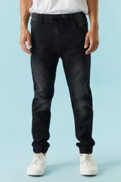 Mens 5-Pocket Black Wash Denim Jogger