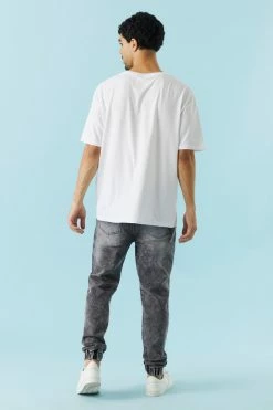 Mens Online Exclusive 5-Pocket Black Acid Wash Denim Jogger