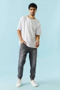 Mens Online Exclusive 5-Pocket Black Acid Wash Denim Jogger