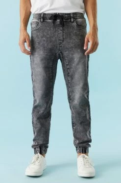 Mens Online Exclusive 5-Pocket Black Acid Wash Denim Jogger