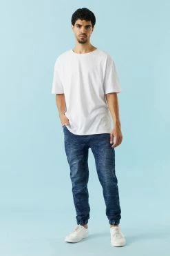 Mens 5-Pocket Medium Wash Denim Jogger 5 Mens 5-Pocket Medium Wash Denim Jogger