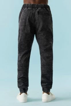 Mens Online Exclusive Drawstring Black Wash Denim Moto Jogger