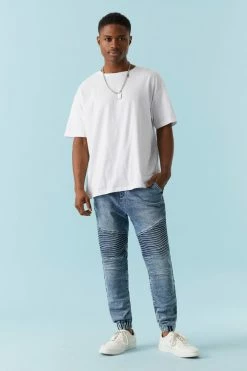 Mens Online Exclusive Drawstring Medium Wash Denim Moto Jogger 6 Mens Online Exclusive Drawstring Medium Wash Denim Moto Jogger