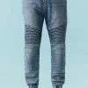 Mens Online Exclusive Drawstring Medium Wash Denim Moto Jogger