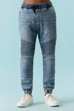 Mens Online Exclusive Drawstring Medium Wash Denim Moto Jogger