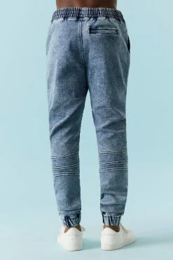 Mens Online Exclusive Drawstring Medium Wash Denim Moto Jogger