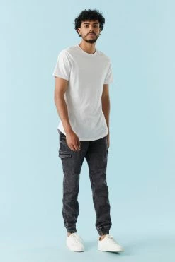 Mens Black Wash Denim Knit Cargo Jogger Online Exclusive