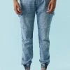 Mens Medium Wash Denim Knit Cargo Jogger Online Exclusive