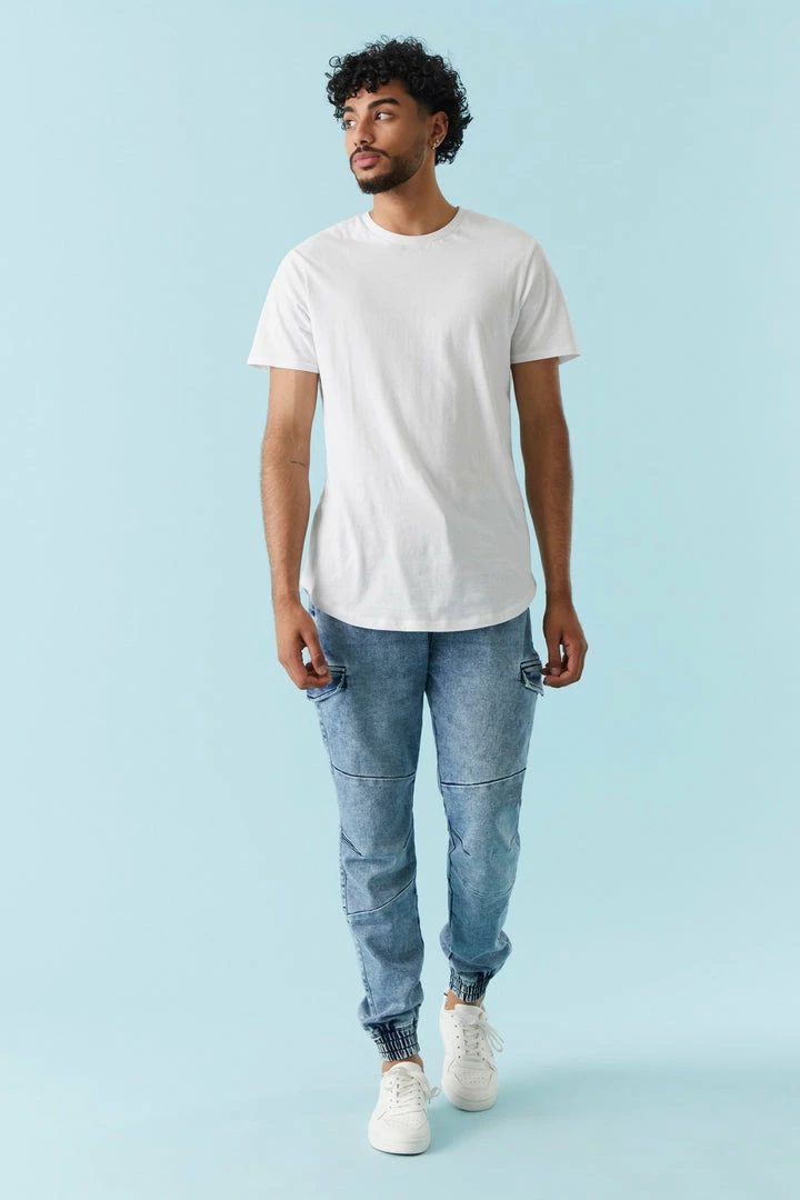 Mens Medium Wash Denim Knit Cargo Jogger Online Exclusive 3 Mens Medium Wash Denim Knit Cargo Jogger Online Exclusive