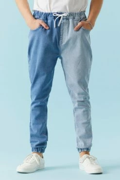 Mens Self-Tie Drawstring Two Tone Denim Jogger Online Exclusive