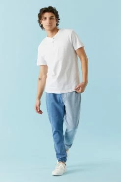 Mens Self-Tie Drawstring Two Tone Denim Jogger Online Exclusive