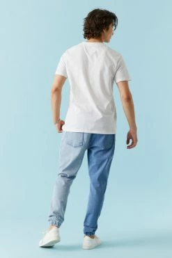 Mens Self-Tie Drawstring Two Tone Denim Jogger Online Exclusive