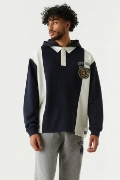 Mens New York Athletic Department Graphic Rugby Hoodie Tops
