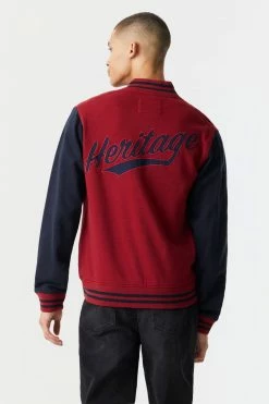 Mens H Graphic Button-Up Varsity Bomber Jacket Jackets + Coats