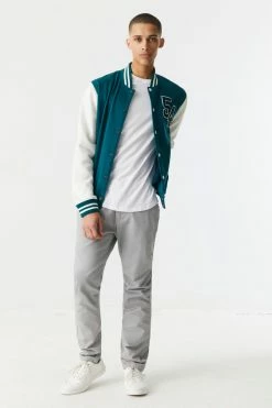 Mens 54 Mascot Graphic Button-Up Varsity Bomber Jacket