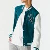 Mens 54 Mascot Graphic Button-Up Varsity Bomber Jacket