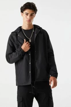 Mens Removable Hood Coach Jacket
