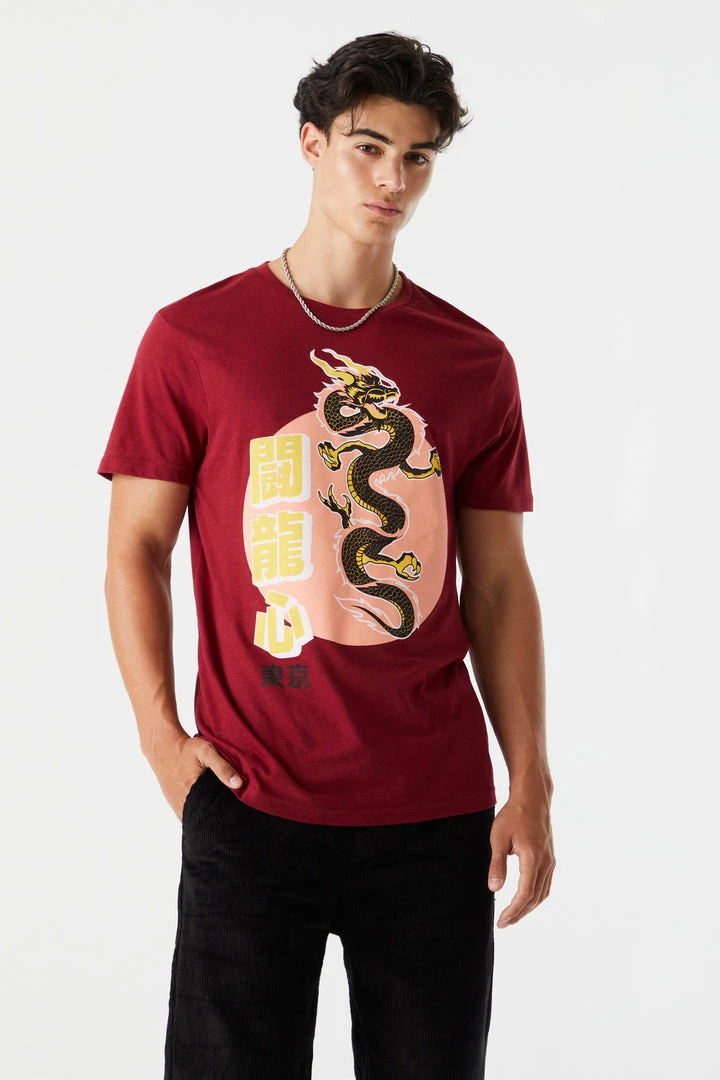 Mens Red Sun Dragon Graphic T-Shirt 1 Mens Red Sun Dragon Graphic T-Shirt