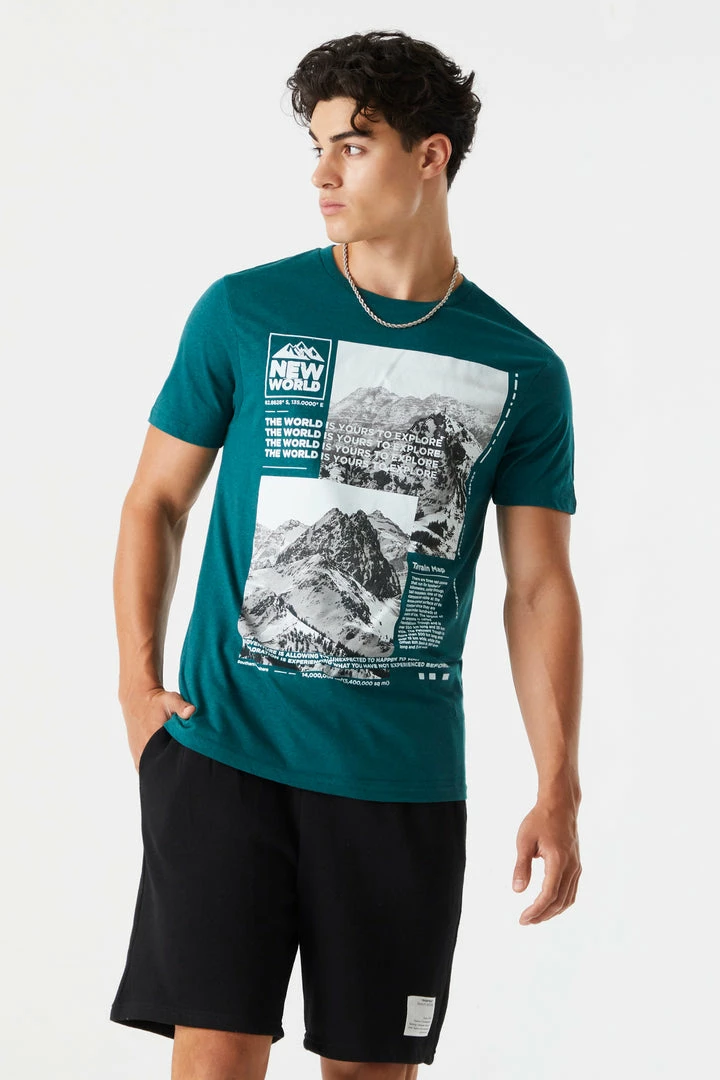 Mens New World Mountain Graphic T-Shirt Tops 1 Mens New World Mountain Graphic T-Shirt Tops