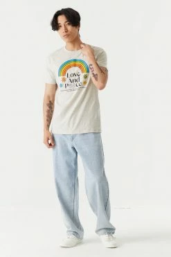 Mens Online Exclusive Love And Peace Rainbow Graphic T-Shirt