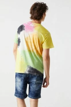 Mens Crossed Eyed Smiley Graphic Colour Patch Print T-Shirt Tops