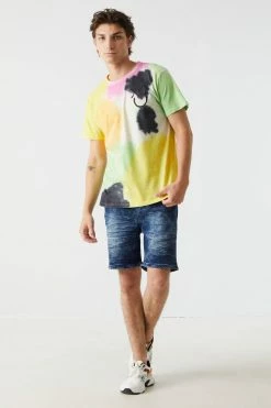 Mens Crossed Eyed Smiley Graphic Colour Patch Print T-Shirt Tops