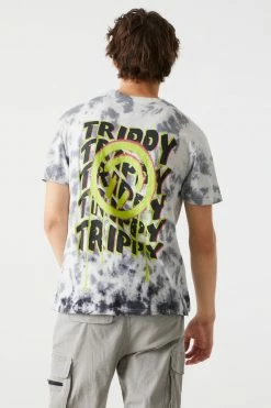 Mens Tops Trippy Smiley Graphic Tie-Dye Print T-Shirt